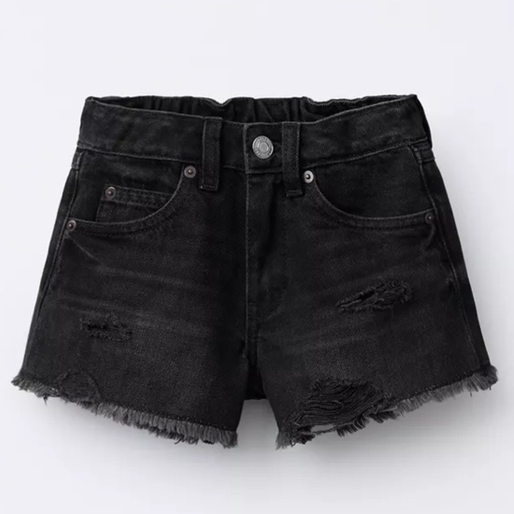 Zara kids Black Distressed Denim Shorts